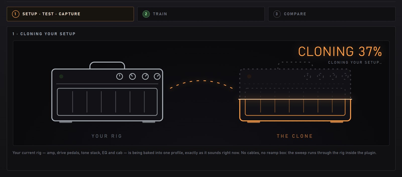 The capture page cloning the rig, 37 percent done