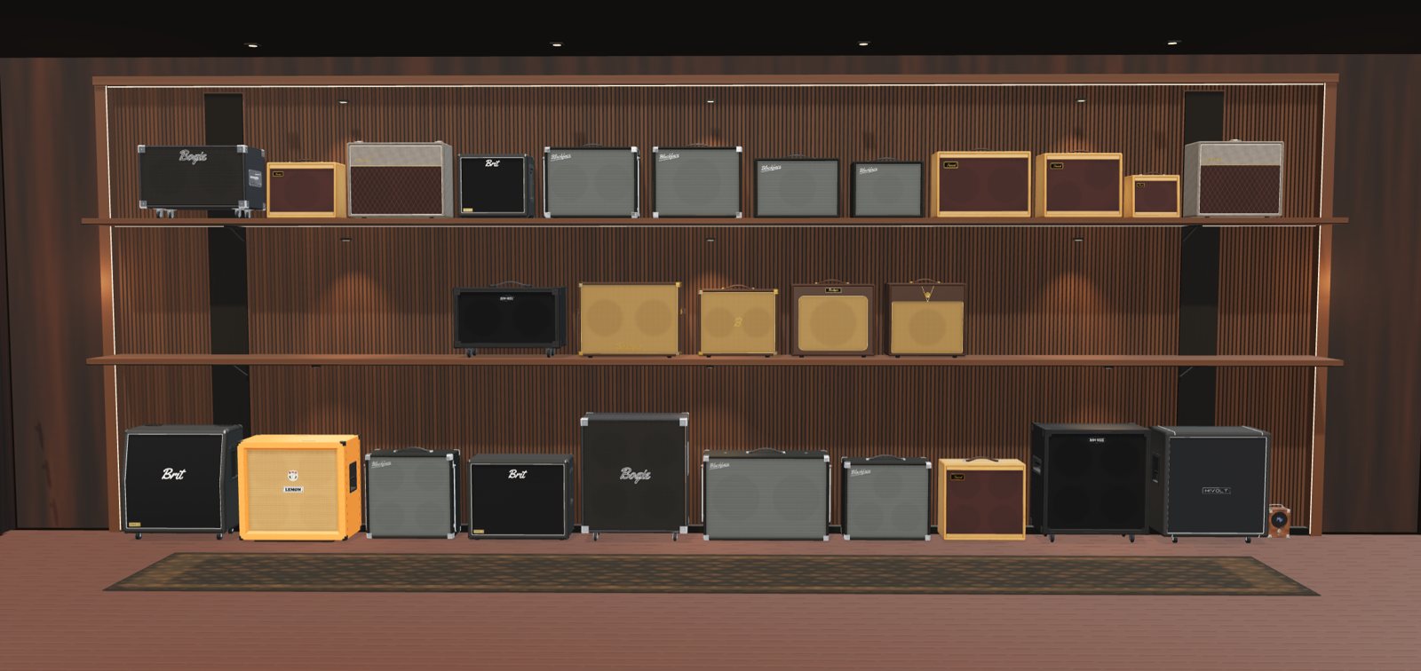 The cab room: twenty-eight cabinets on shelves and a floor lane