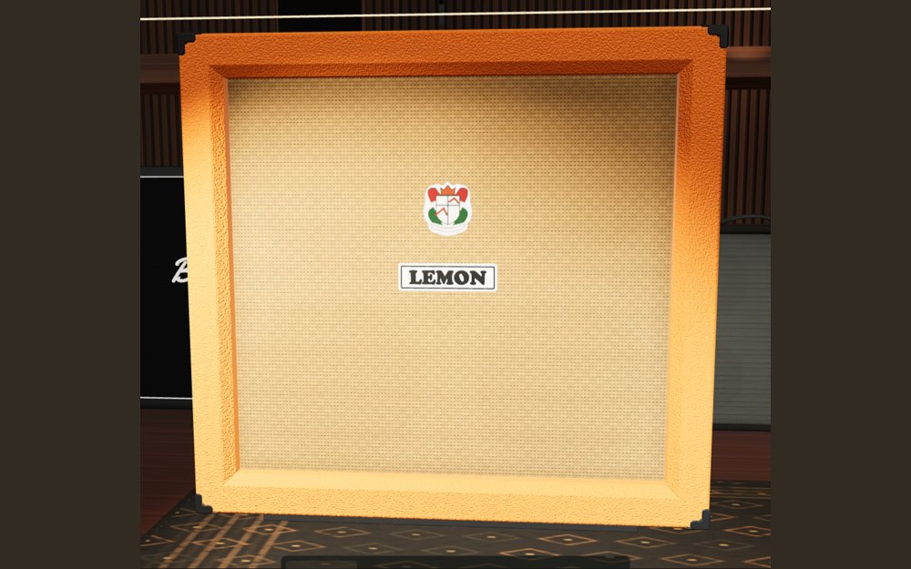 The Lemon 4x12 cabinet in 3D: orange basketweave and a picture-frame front