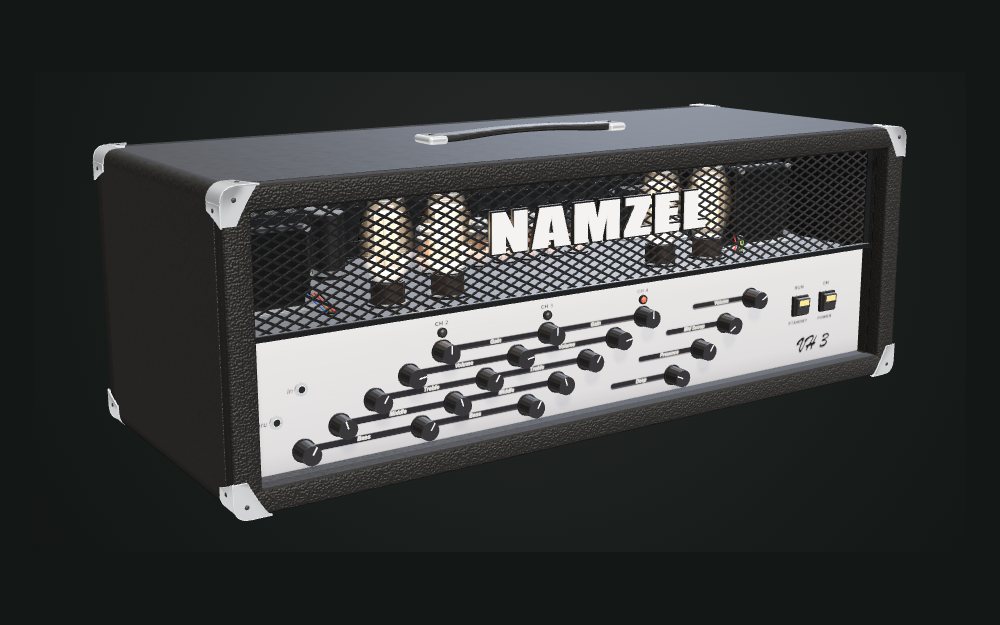 The Namzel VH 3 head in 3D, valves glowing behind its expanded-metal front