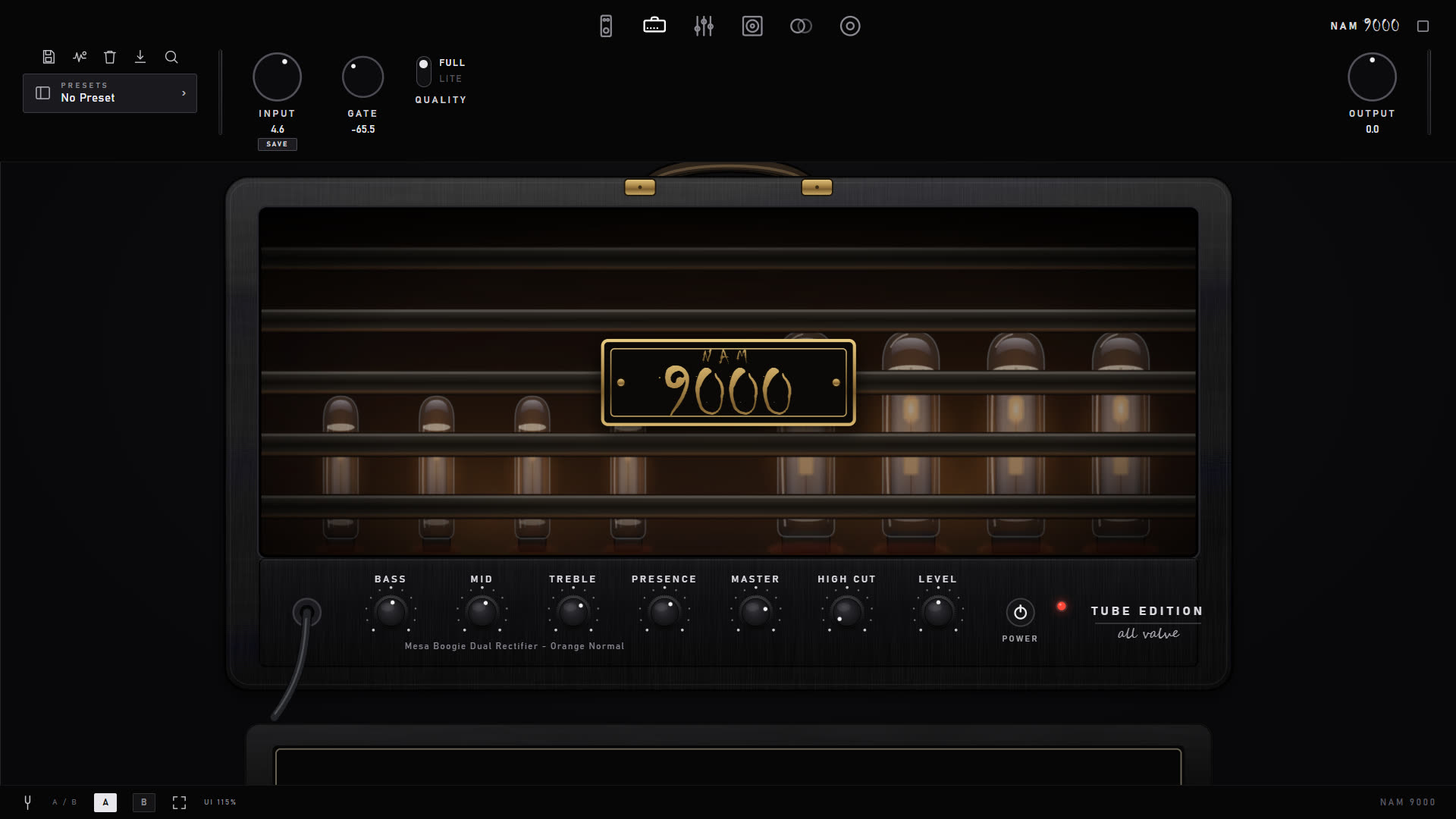 Amp head page with glowing hex grille
