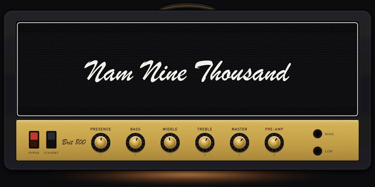 The Brit 800 head as it appears in NAM 9000 — its own faceplate, with PRE-AMP driving the gain sweep